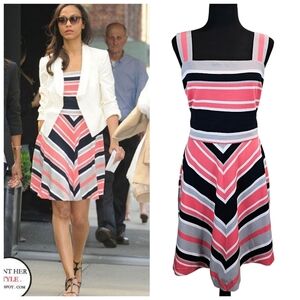 NWT Banana Republic Milly Collection Striped Fit & Flare Dress 12 Pink Black Chi